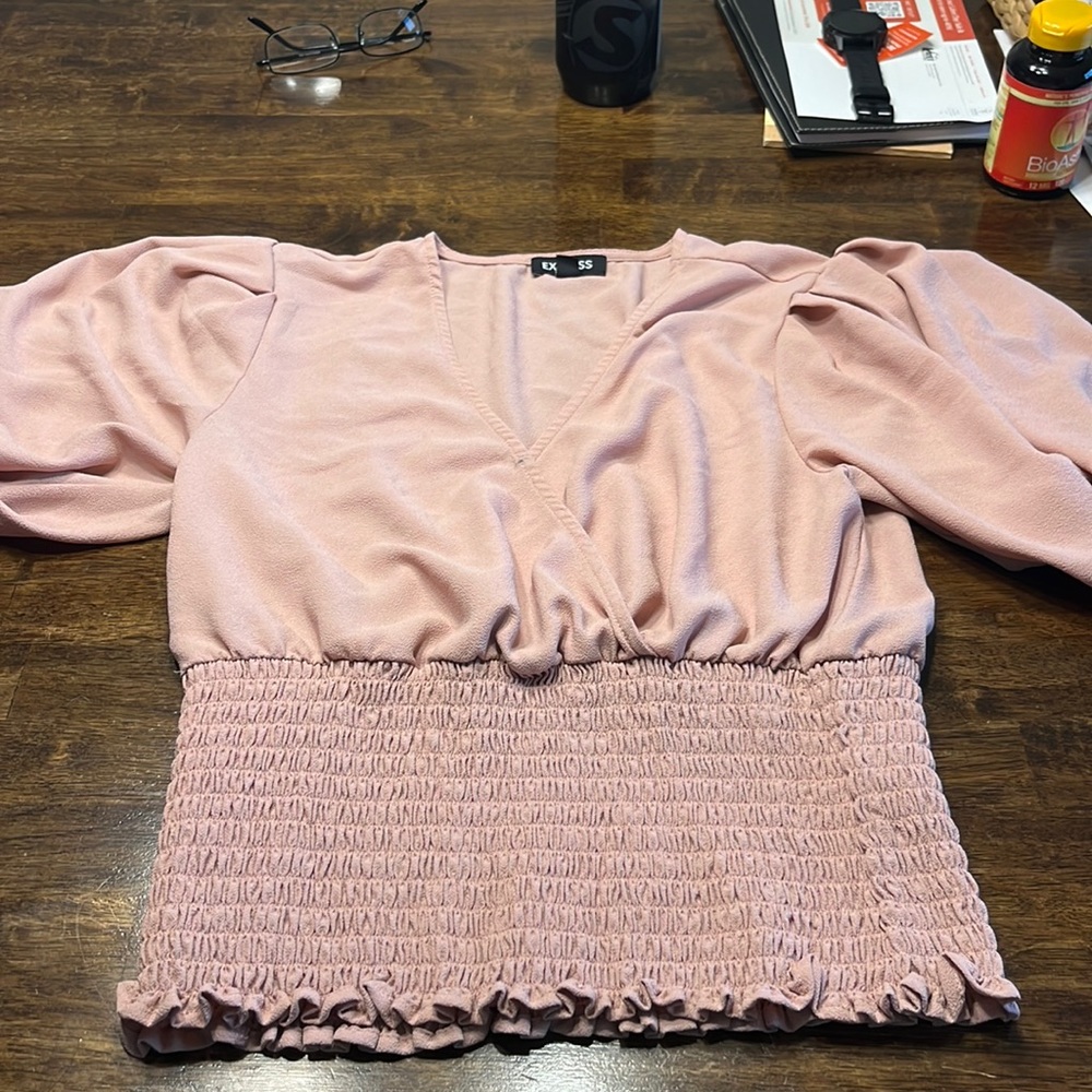 Express Faux Wrap Blouse, Pink / Blush, Size M